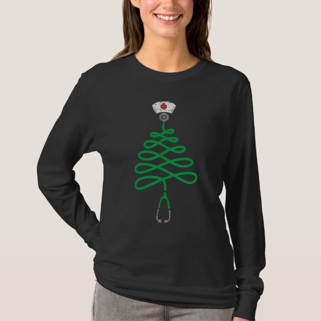 Stethoscope Christmas Tree Nurse Christmas Pajamas T-Shirt (Front)