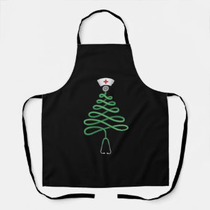 Stethoscope Christmas Tree Nurse Scrub Xmas Apron