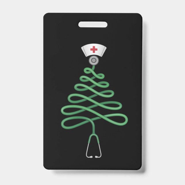 Stethoscope Christmas Tree Nurse Scrub Xmas  Badge (Front)