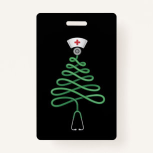 Stethoscope Christmas Tree Nurse Scrub Xmas Badge