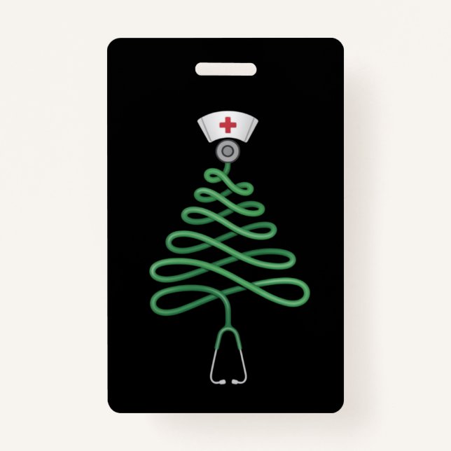 Stethoscope Christmas Tree Nurse Scrub Xmas  Badge (Front)