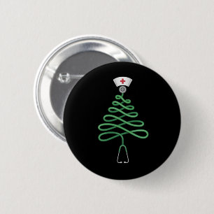 Stethoscope Christmas Tree Nurse Scrub Xmas Button