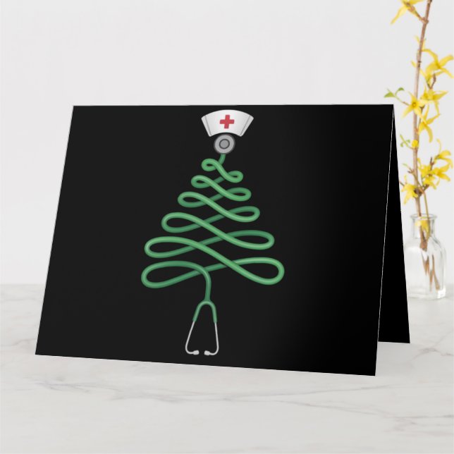 Stethoscope Christmas Tree Nurse Scrub Xmas  Card (Yellow Flower)