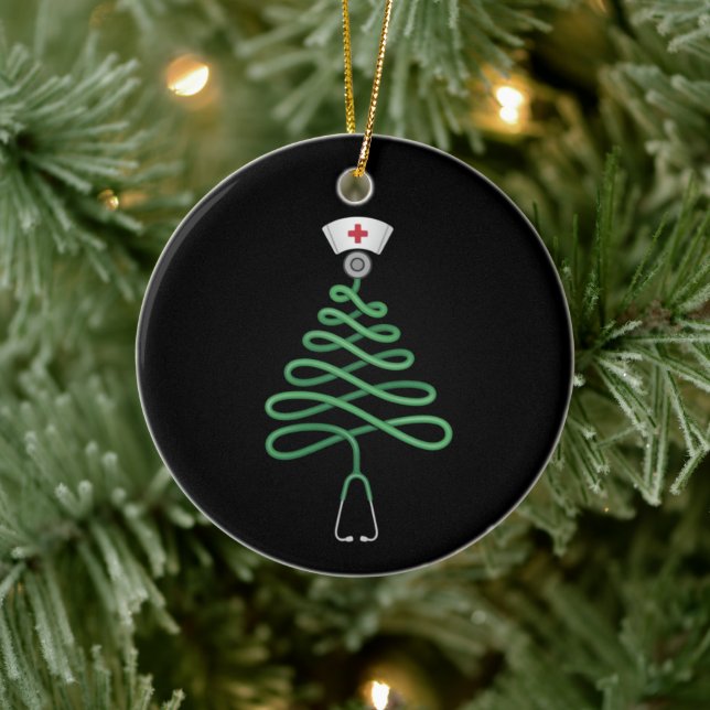 Stethoscope Christmas Tree Nurse Scrub Xmas  Ceramic Ornament (Tree)