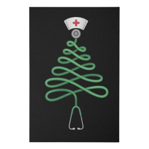 Stethoscope Christmas Tree Nurse Scrub Xmas  Faux Canvas Print