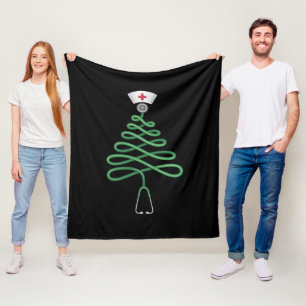 Stethoscope Christmas Tree Nurse Scrub Xmas Fleece Blanket