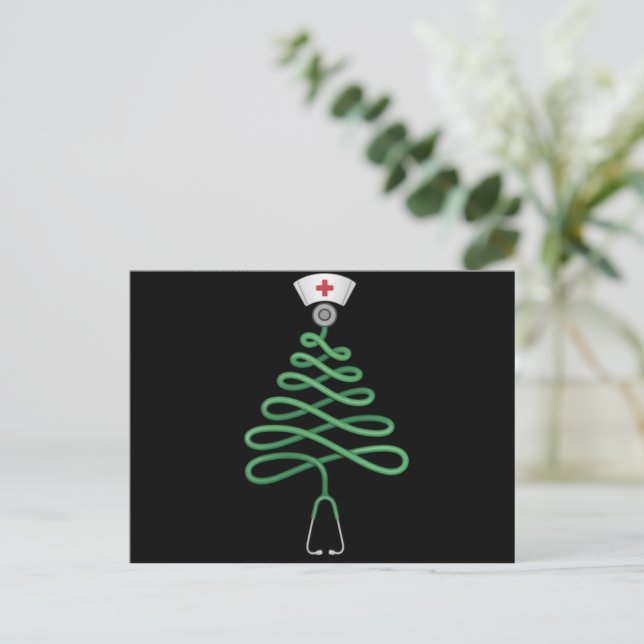 Stethoscope Christmas Tree Nurse Scrub Xmas  Holiday Postcard (Standing Front)
