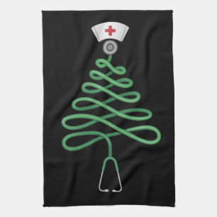 Stethoscope Christmas Tree Nurse Scrub Xmas  Kitchen Towel
