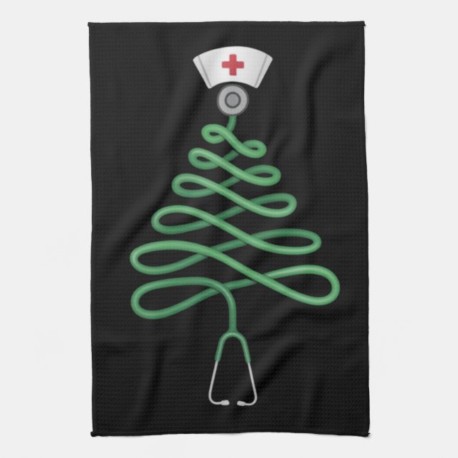 Stethoscope Christmas Tree Nurse Scrub Xmas  Kitchen Towel (Vertical)