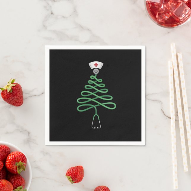 Stethoscope Christmas Tree Nurse Scrub Xmas  Napkins (Insitu)