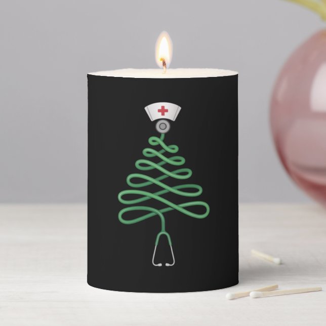 Stethoscope Christmas Tree Nurse Scrub Xmas  Pillar Candle (In Situ)