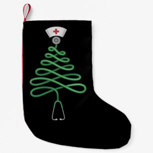 Stethoscope Christmas Tree Nurse Scrub Xmas  Small Christmas Stocking