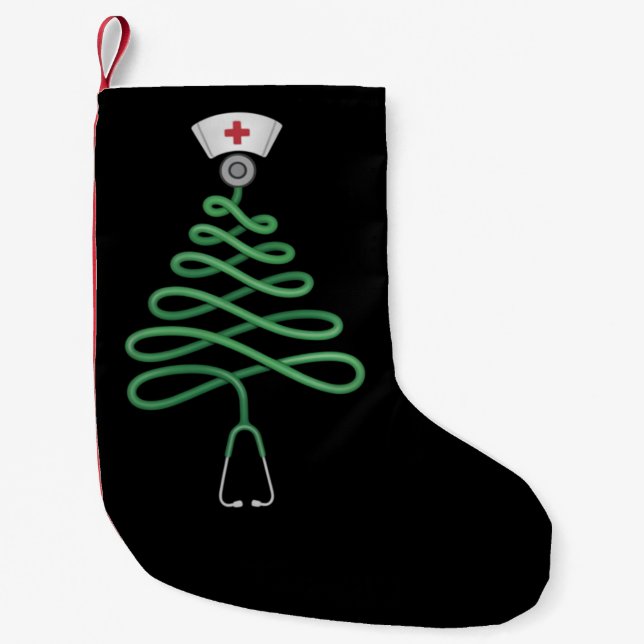 Stethoscope Christmas Tree Nurse Scrub Xmas  Small Christmas Stocking (Front)