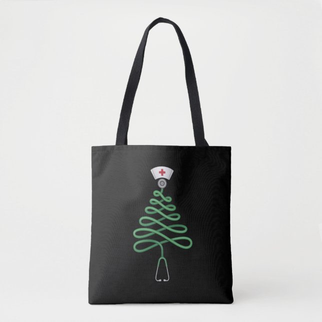 Stethoscope Christmas Tree Nurse Scrub Xmas  Tote Bag (Front)