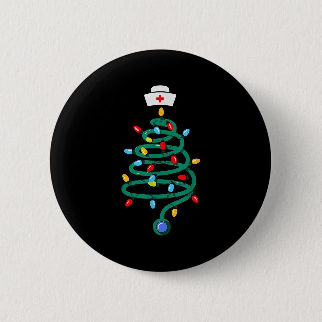 Stethoscope Christmas Tree Registered Doctor Nurse Button (Front)