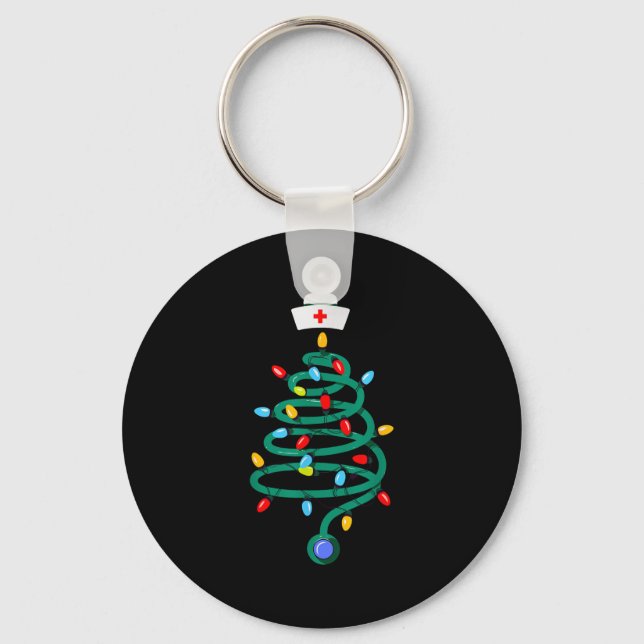 Stethoscope Christmas Tree Registered Doctor Nurse Keychain (Front)