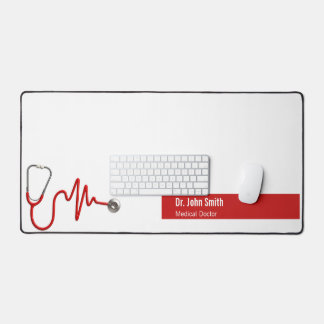 Stethoscope ECG Wave EKG Heartbeat Line Medical Desk Mat