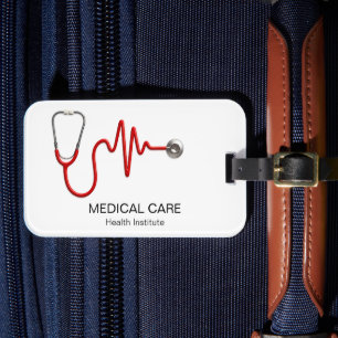 Stethoscope EKG Heartbeat ECG Wave Line Medical Luggage Tag
