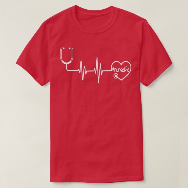 Stethoscope EKG Heartbeat Nurse Life  T-Shirt (Design Front)