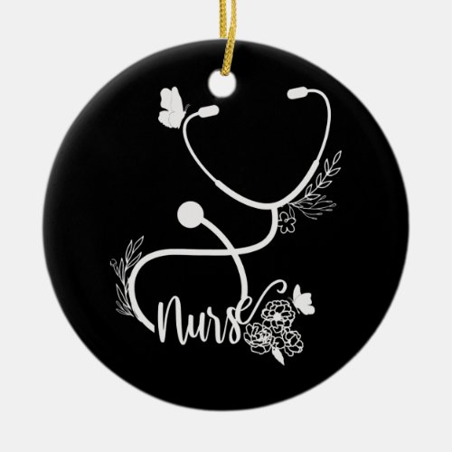 Stethoscope Floral Mom Nurses Day Presents  Ceramic Ornament