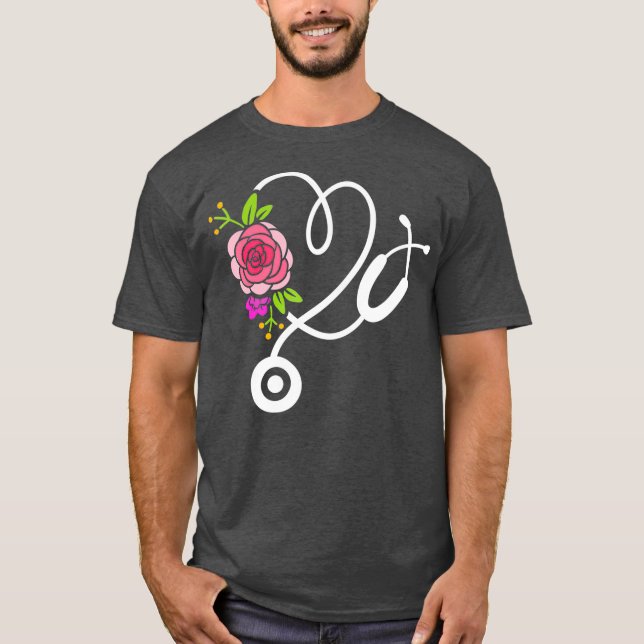 Stethoscope Flower Doctor Nurse Physical T-Shirt (Front)