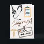 Stethoscope & Gold Caduceus Doctor Congratulations Card<br><div class="desc">Stethoscope & Gold Caduceus Doctor Congratulations Card features a stylish colorful typography , Stethoscope , gold Caduceus , name tag and a template .A perfect design to congratulate a doctor on their graduation.Also a great design to congratulate doctors or medical staff on other occasions .Please click on the personalize button...</div>