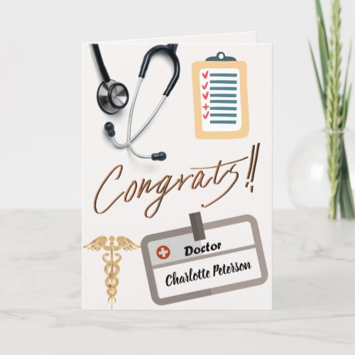 Stethoscope  Gold Caduceus Doctor Congratulations Card