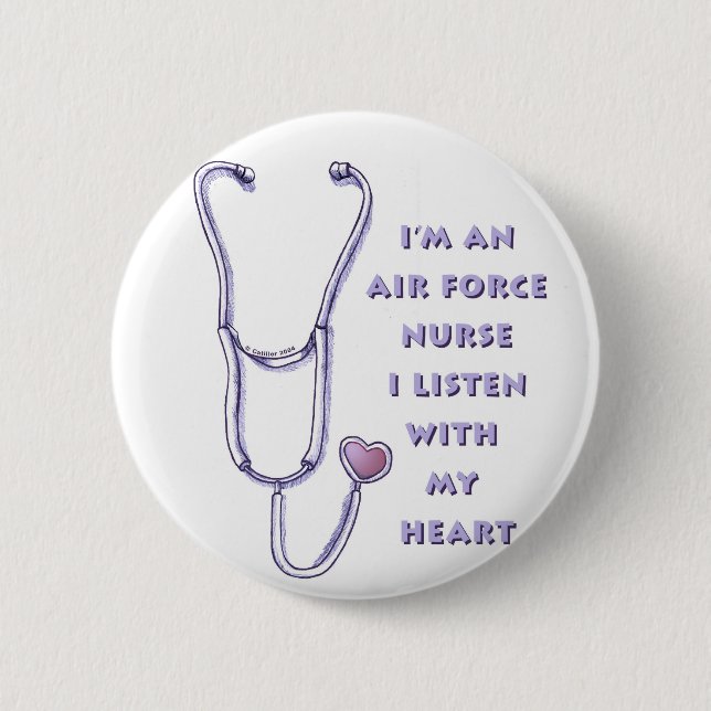 Stethoscope Heart Air Force Nurse  Button (Front)