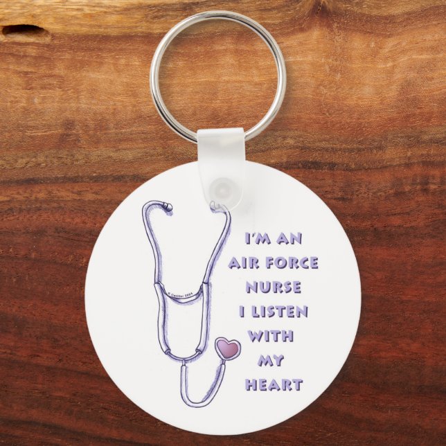 Stethoscope Heart Air Force Nurse  Keychain (Front)