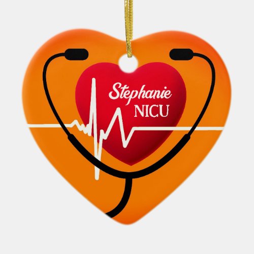 Stethoscope Heart and EKG Nurse  Ceramic Ornament