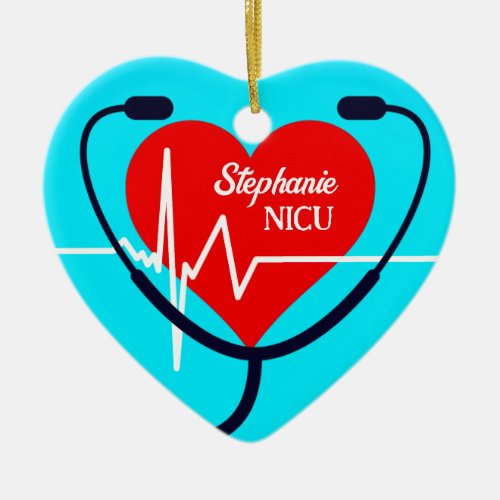 Stethoscope Heart and EKG Nurse Ceramic Ornament