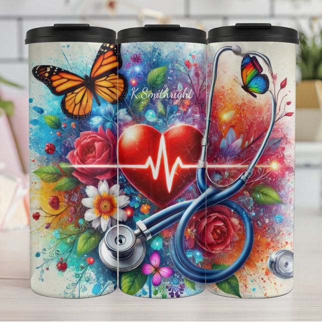 Stethoscope Heart Butterfly Colorful Nurse Thermal Tumbler (Creator Uploaded)