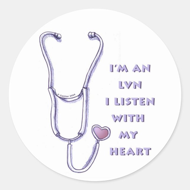 Stethoscope Heart LVN Nurse Classic Round Sticker (Front)