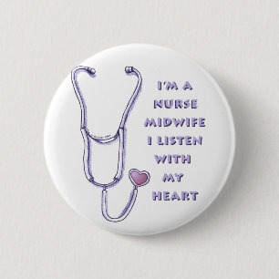 Stethoscope Heart Midwife Nurse Pinback Button