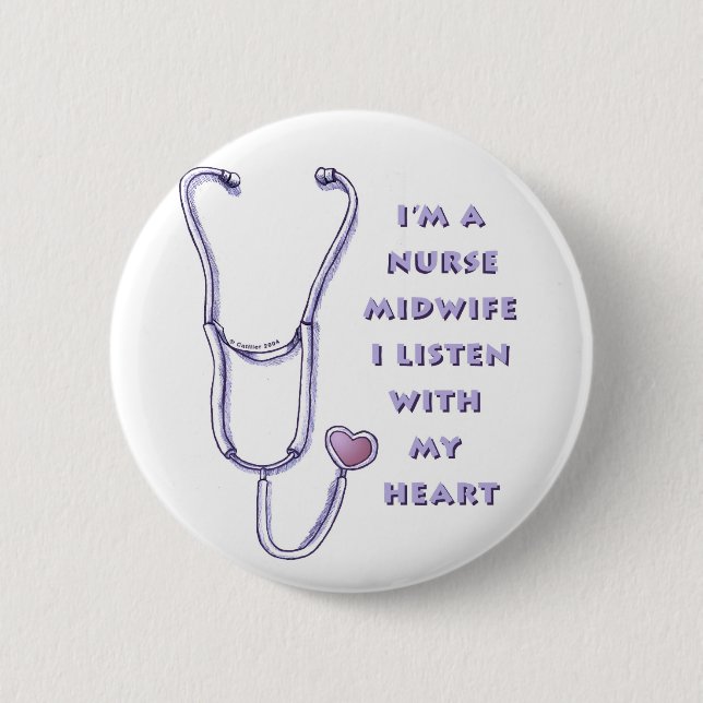 Stethoscope Heart Midwife Nurse Pinback Button (Front)