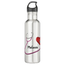 Stethoscope Heart Name Text Nurse Caregiver Custom Stainless Steel Water Bottle Stethoscope Heart Name Text Nurse Caregiver Custom Stainless Steel Water Bottle
