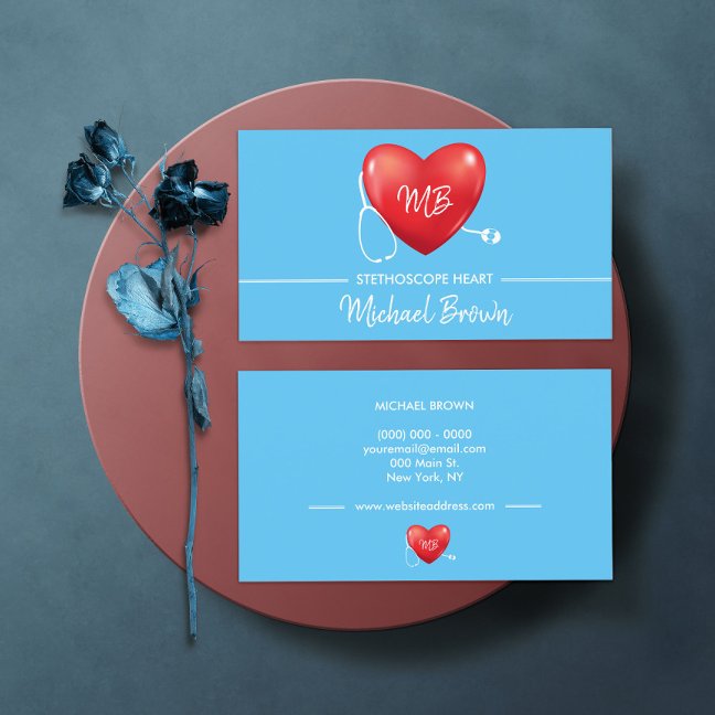 Stethoscope Heart Nurse Doctor Blue Business Card
