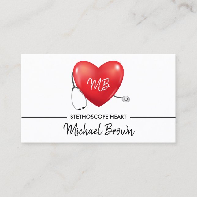 Stethoscope Heart Nurse Doctor qr code Business Card (Front)