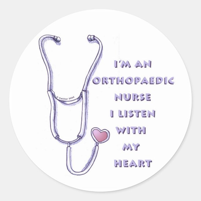 Stethoscope heart Orthopedic Nurse Classic Round Sticker (Front)