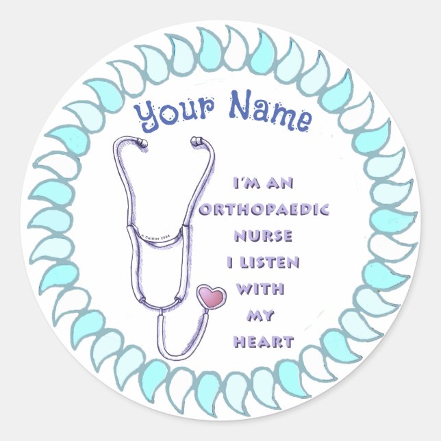 Stethoscope heart Orthopedic Nurse Classic Round Sticker (Front)