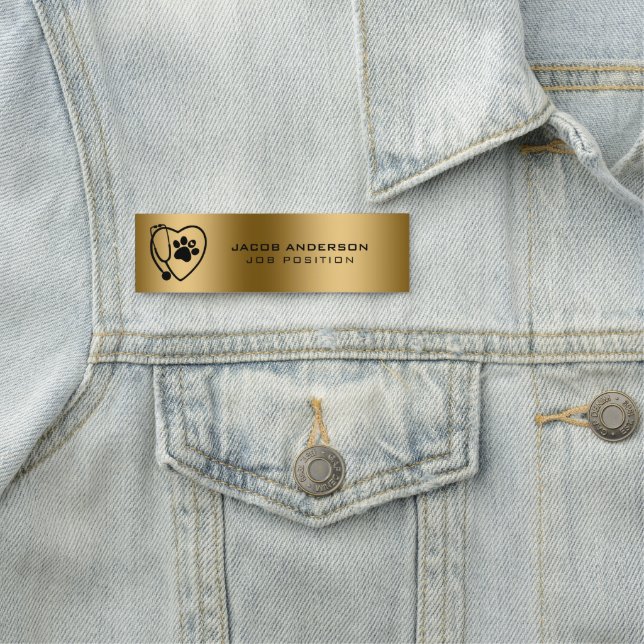 Stethoscope & Heart Paw Print Vet Name Tag (In Situ)