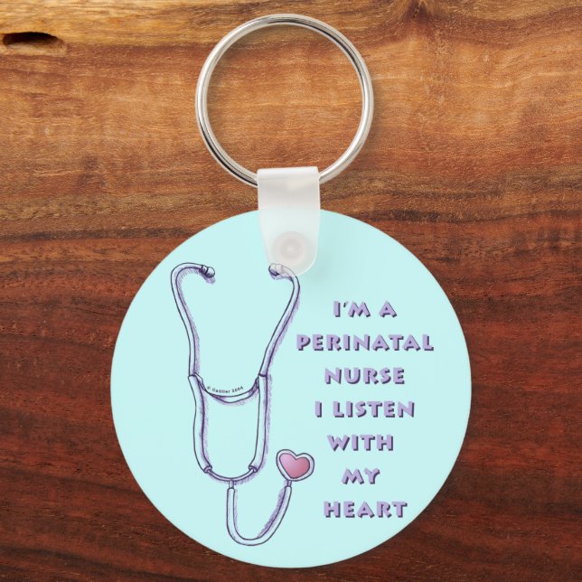 Stethoscope Heart Perinatal Nurse Keychain (Front)