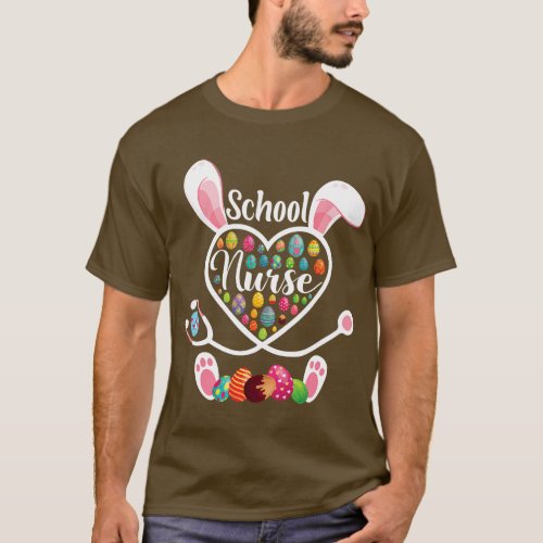 Stethoscope Heart School Nurse Easter Bunny School T_Shirt