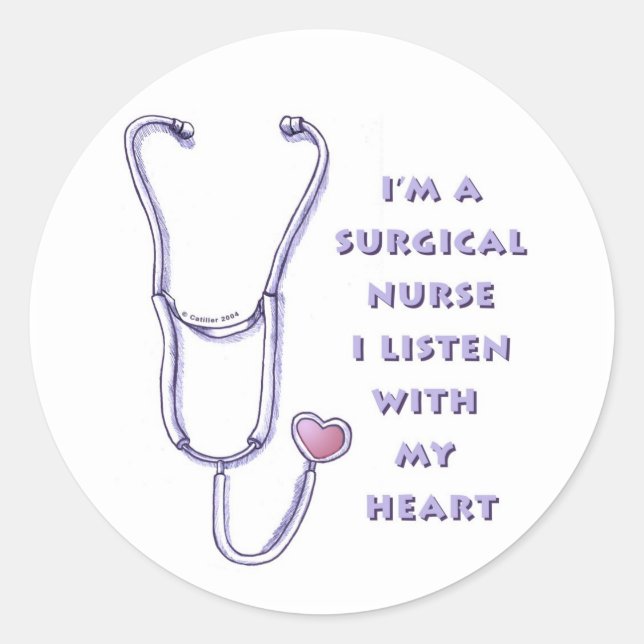 Stethoscope Heart Surgical Nurse Classic Round Sticker (Front)