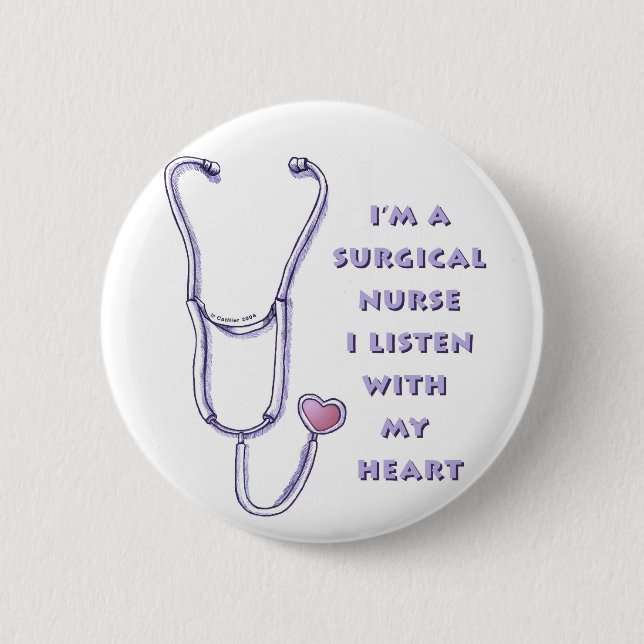 Stethoscope Heart Surgical Nurse Pinback Button (Front)