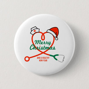 Stethoscope heart with Santa hat Button