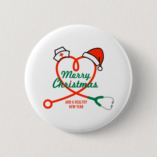 Stethoscope heart with Santa hat Button (Front)