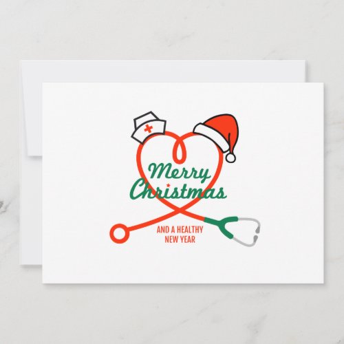 Stethoscope heart with Santa hat Christmas card