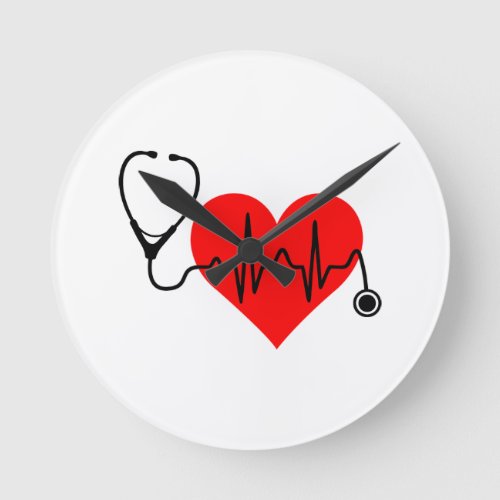Stethoscope Heartbeat Heart Round Clock