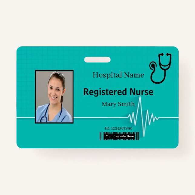 Stethoscope Heartbeat Medical Photo ID Badge (Front)